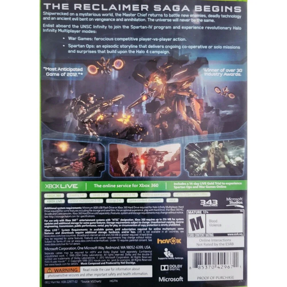 Halo 4 (Microsoft Xbox 360) Complete/ Tested/ No Manual/ Fast Next Day Shipping